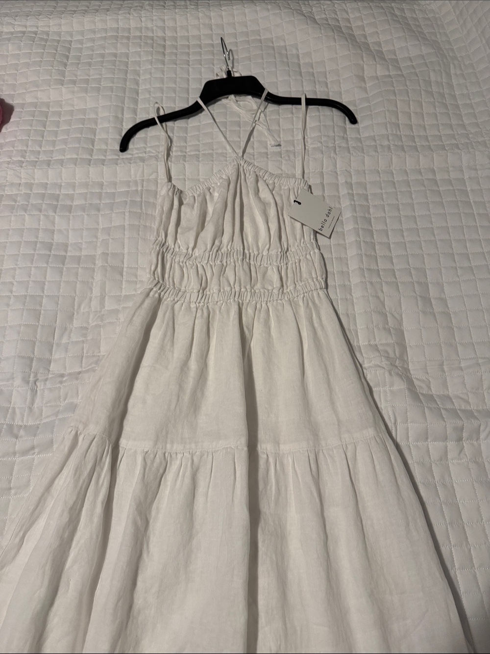 Bella Dahl White Smocked Tiered Midi Dress
